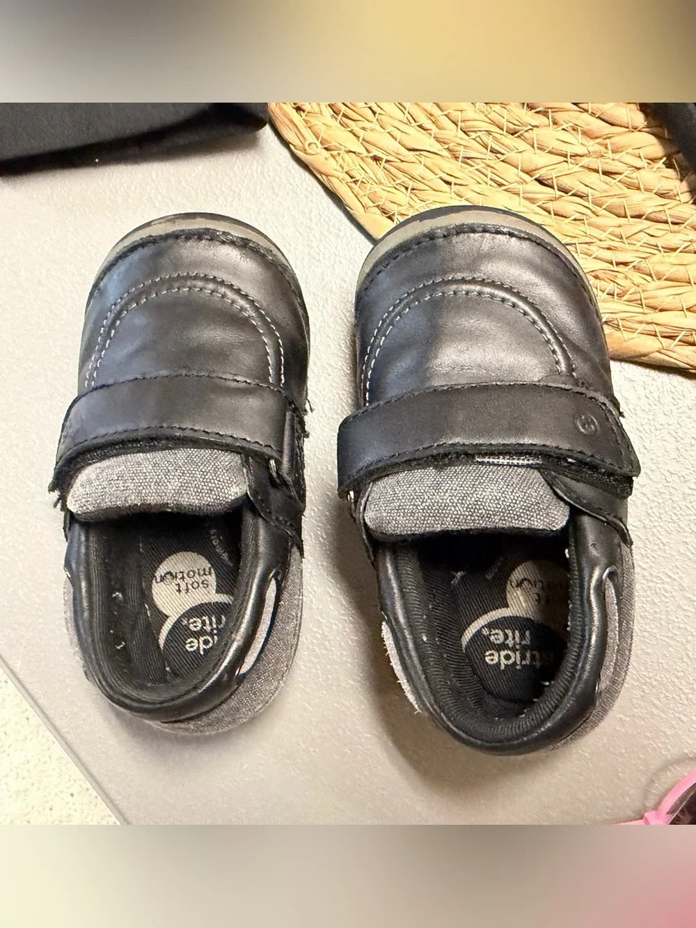 Stride Rite Little Kids Black Leather Hook-and-Loop Dress Shoes